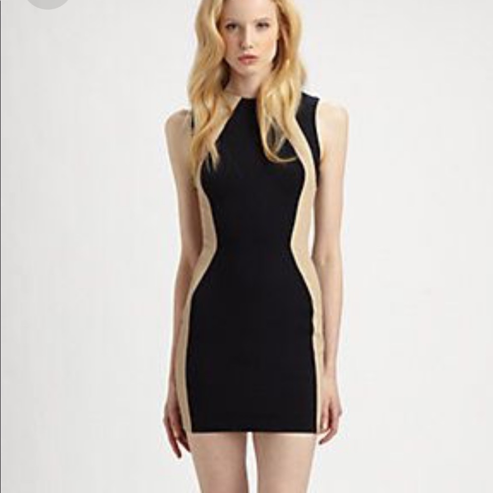David Lerner Colorblock Black and Tan Dress